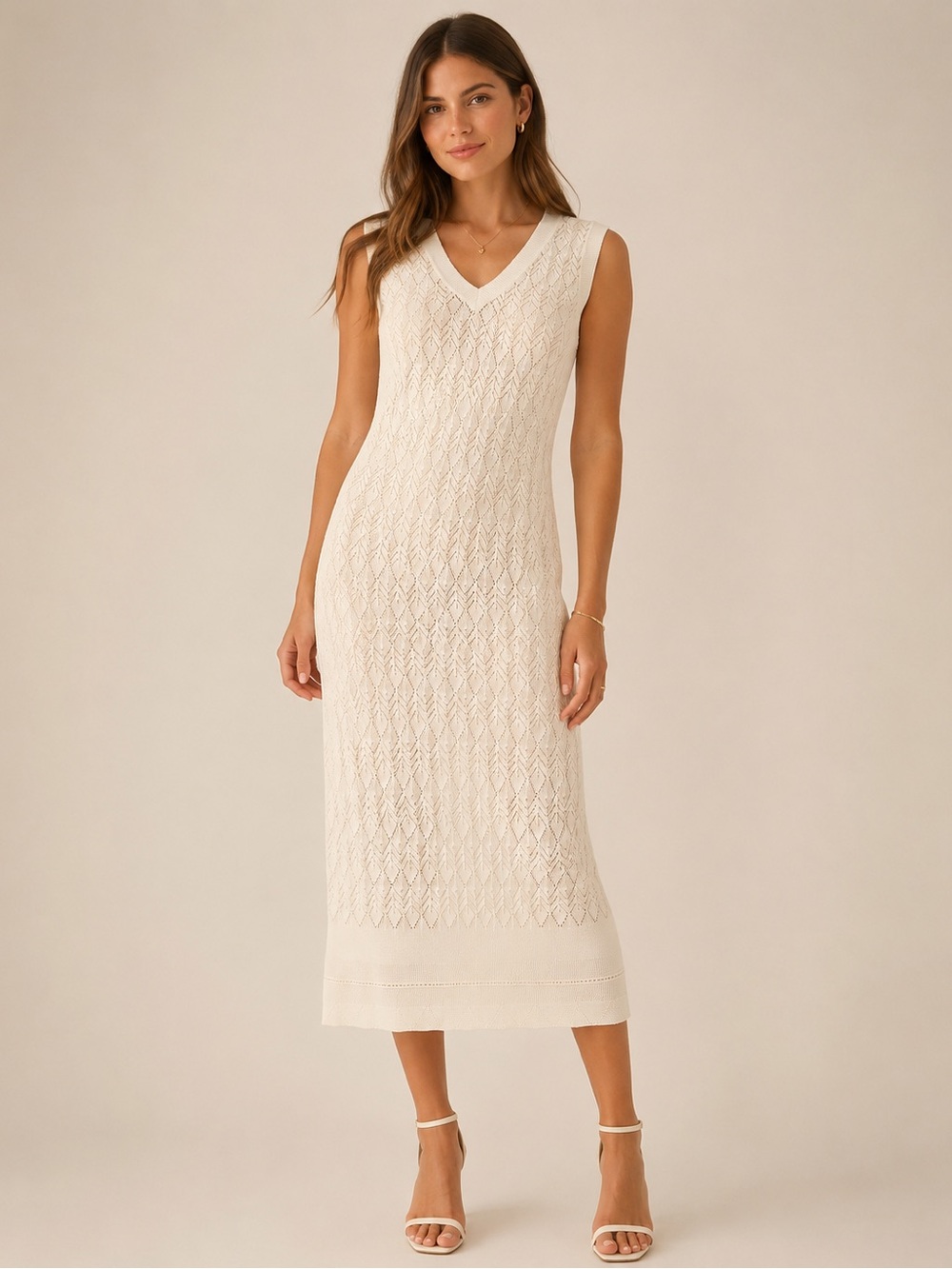 NWT Super Natural by Secret Mission Crochet Knit Midi Dress Creme S $375